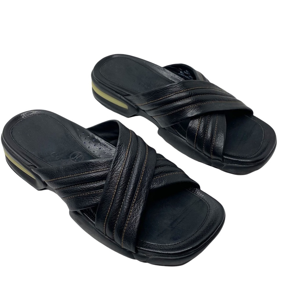 Cole Haan Nike Air black leather cross strap slip on sandals